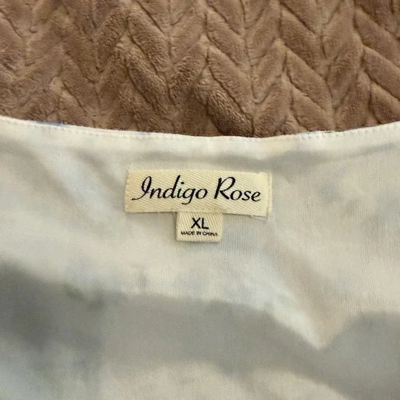 Indigo Rose Womens XL Floral Dress Lined Midi White Blue Cottagecore Fairycore - Picture 8 of 10